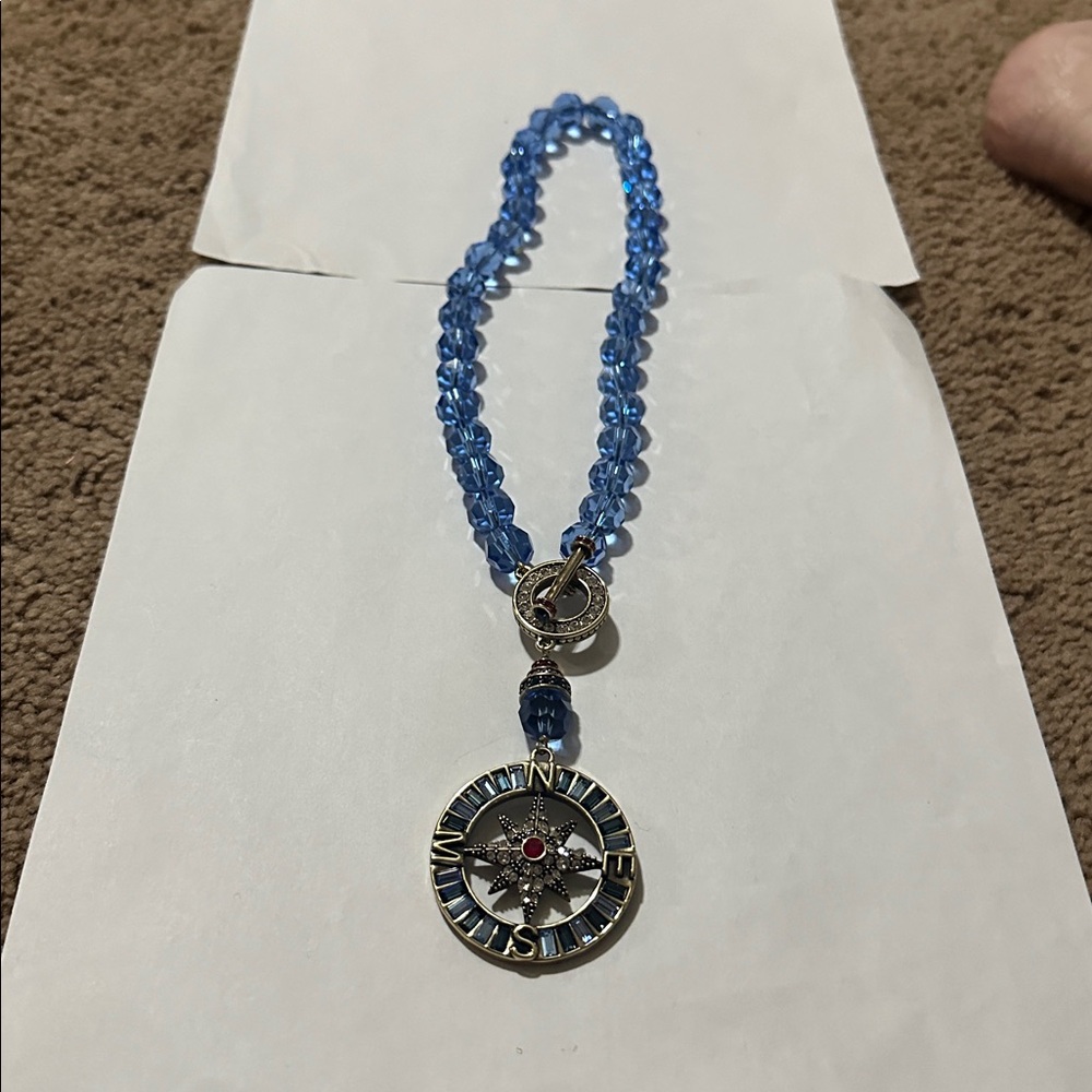 Heidi Daus Nautical Compass Necklace with Blue Pendant